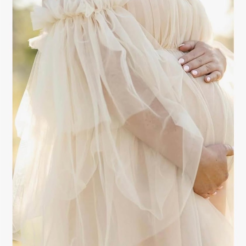 Ivory Sheer Maternity Tulle Gown